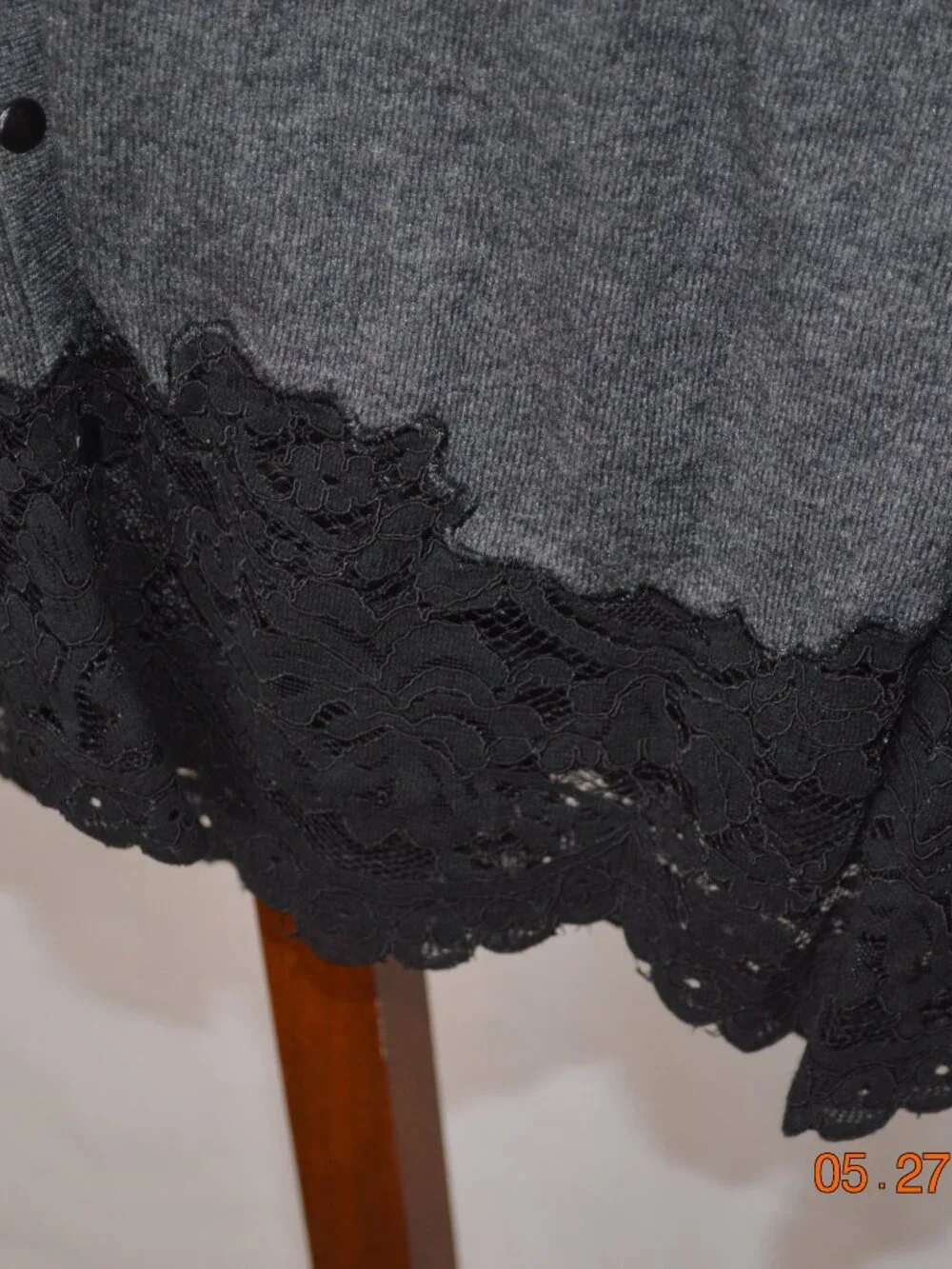 White House Black Market Women’s Large Grey Colorblock Lace Back Cardigan